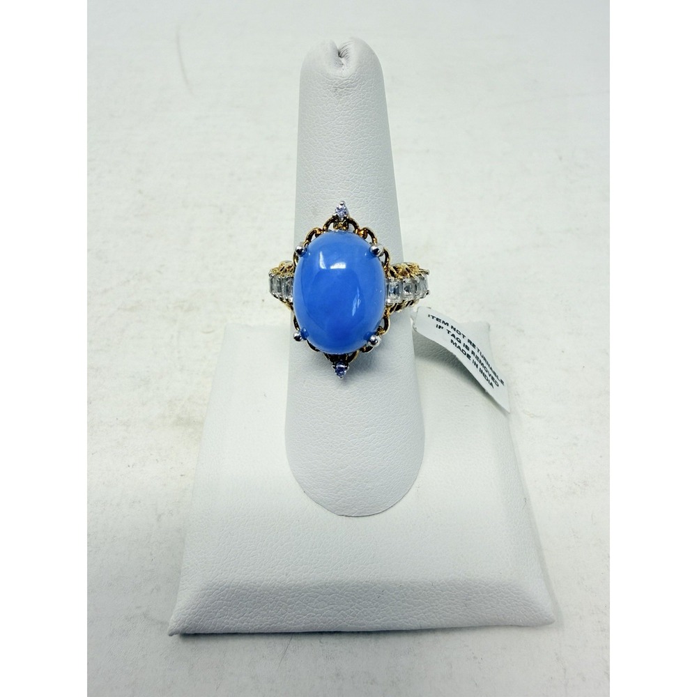 Shop LC Burmese Blue Jade/Tanzanite/White Topaz Sterling Silver Size 7 Ring 5444